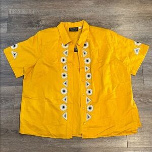 Bob Mackie Wearable Art Button Down Shirt Tank Embroidered Yellow Size 1X